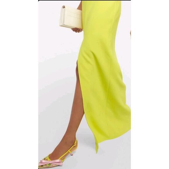 NWT $2230 Safiyaa Abra crêpe and satin gowncape-effect Sz S neon Green Cocktail - Picture 8 of 16